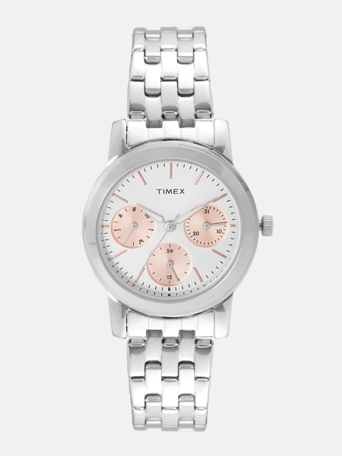 

Timex Women Silver-Toned & Rose Gold-Toned Colourblocked Analogue Watch TW000W105