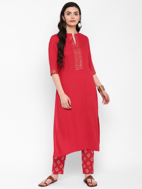 

ZIYAA Women Red Solid Straight Kurta