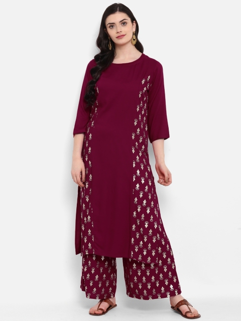 

ZIYAA Women Burgundy Printed Straight Kurta