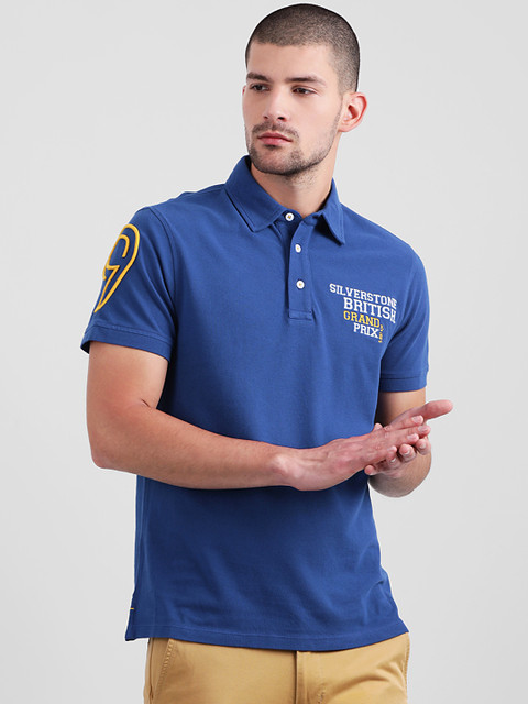 

Leo Sansini Men Blue Printed Polo Collar T-shirt