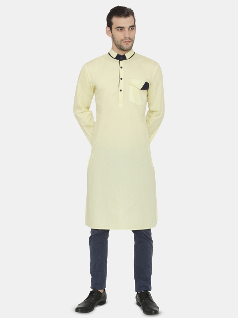 

Raas Men Yellow Solid Straight Kurta