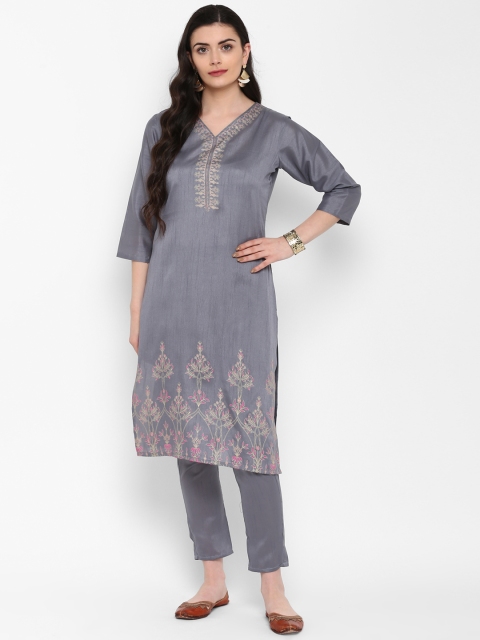 

ZIYAA Women Grey Printed Straight Kurta