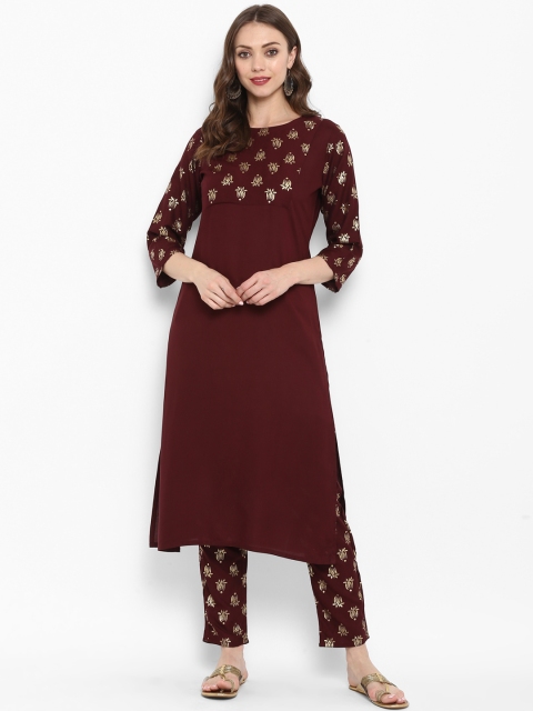 

ZIYAA Women Burgundy Yoke Design Straight Kurta