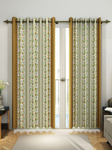 

Divine Casa Set of 2 White & Olive Brown Printed Door Curtains