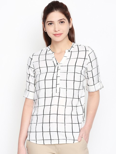 

Honey by Pantaloons Women White & Black Regular Fit Checked Casual Shirt