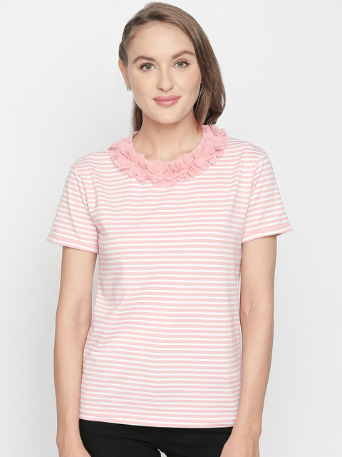 

Honey by Pantaloons Women Pink Striped Pure Cotton Top