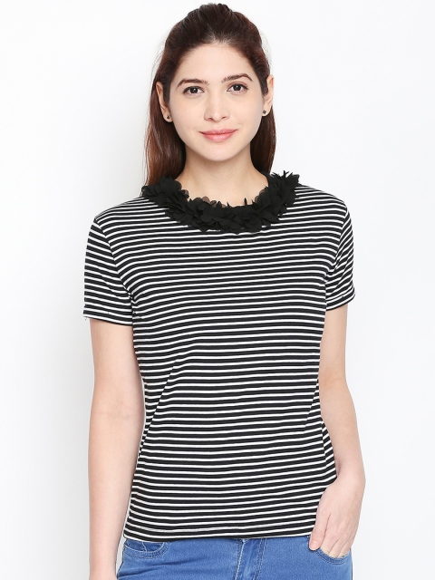 

Honey by Pantaloons Women Black Striped Pure Cotton Top