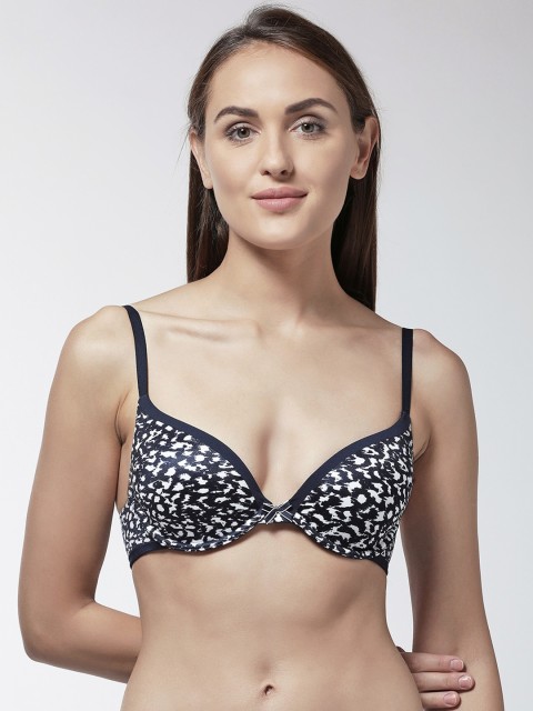 

Marks & Spencer Navy Blue & White Printed Non-Wired Lightly Padded Plunge Bra T332029P