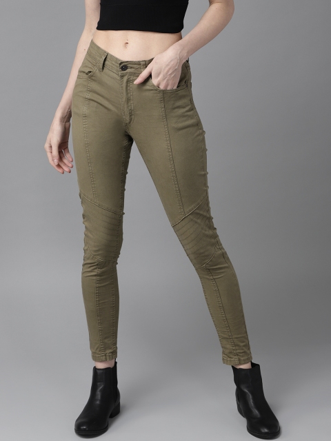 

Roadster Women Olive Green Regular Fit Solid Regular Cropped Trousers