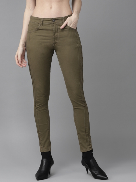 

Roadster Women Olive Green Regular Fit Solid Trousers