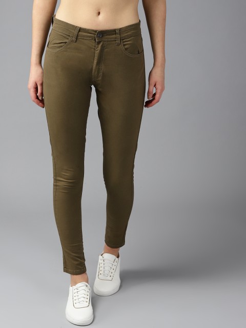 

Roadster Women Olive Brown Regular Fit Solid Trousers