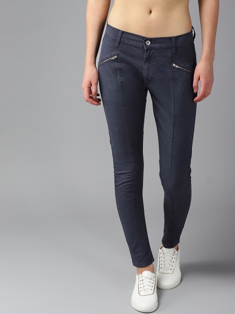 

Roadster Women Navy Blue Regular Fit Solid Trousers