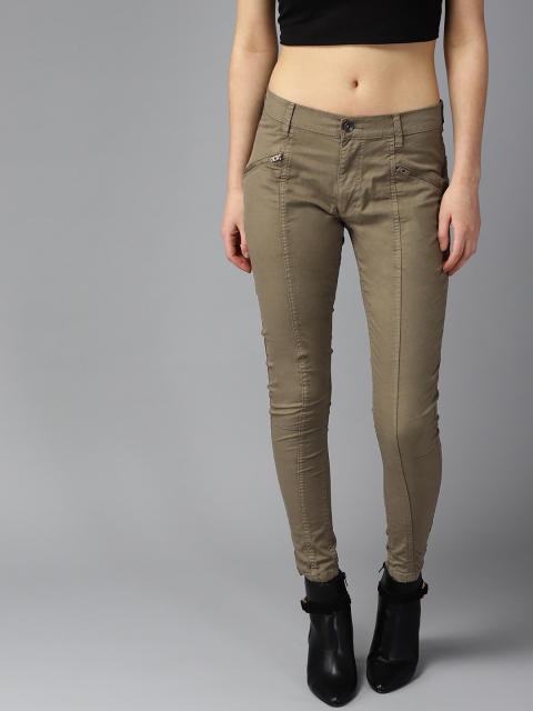 

Roadster Women Olive Green Regular Fit Solid Trousers