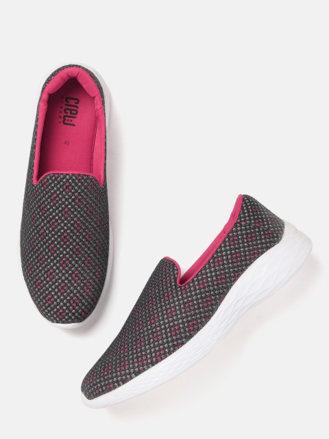 

Crew STREET Women Charcoal Grey & Pink Woven Design Walking Shoes