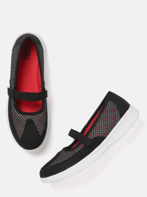 

Crew STREET Women Black & Grey Woven Design Walking Slip-On Shoes