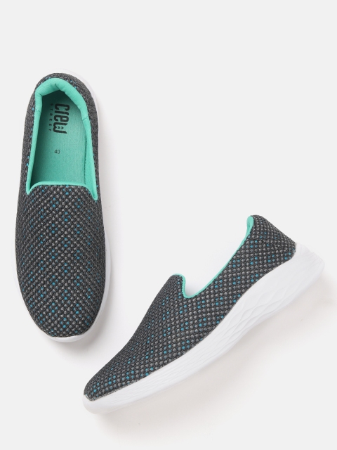

Crew STREET Women Charcoal Grey Woven Design Walking Slip-On Shoes