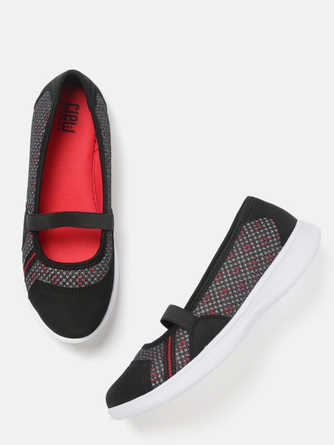 

Crew STREET Women Black & Grey Woven Design Walking Slip-On Shoes