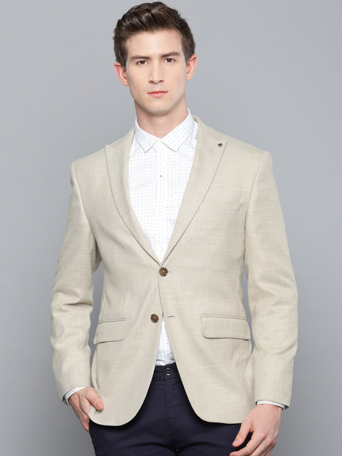 

Louis Philippe Men Beige Self-Design Slim Fit Single Breasted Formal Blazer