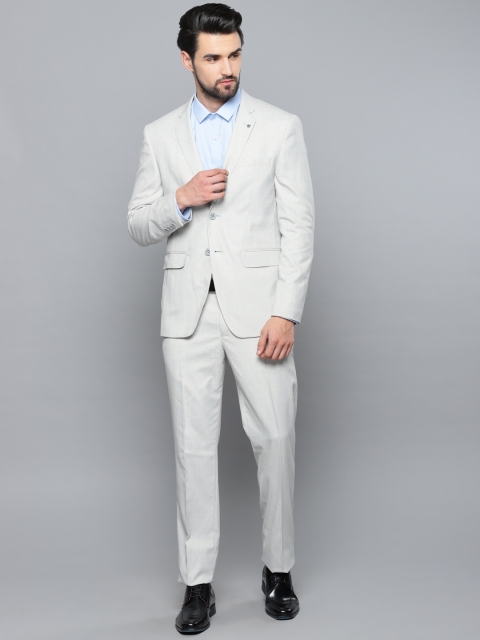 

Louis Philippe Men Off-White Self Design Slim Fit Single-Breasted Formal Suit