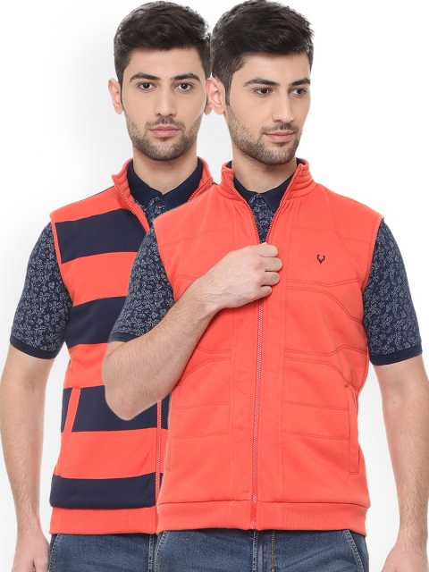 

Allen Solly Men Orange & Navy Blue Striped Reversible Sweatshirt