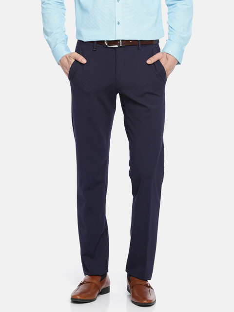 

Van Heusen Men Blue Slim Fit Self Design Formal Trousers