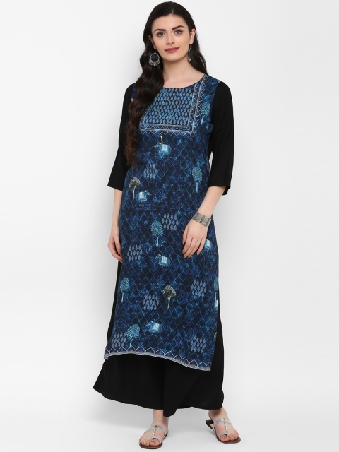 

ZIYAA Women Navy Blue Printed Straight Kurta