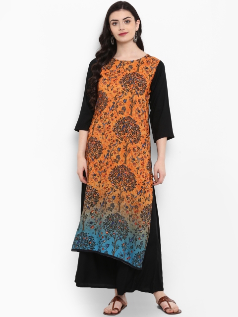 

ZIYAA Women Mustard Brown & Black Printed Straight Kurta