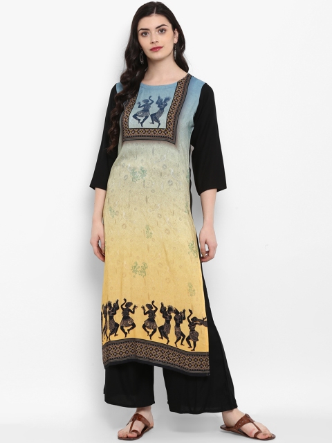 

ZIYAA Women Yellow & Black Printed Straight Kurta