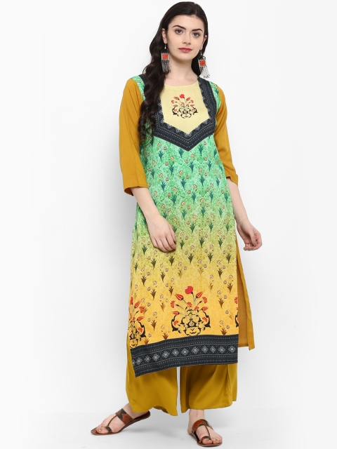 

ZIYAA Women Green Printed Straight Kurta