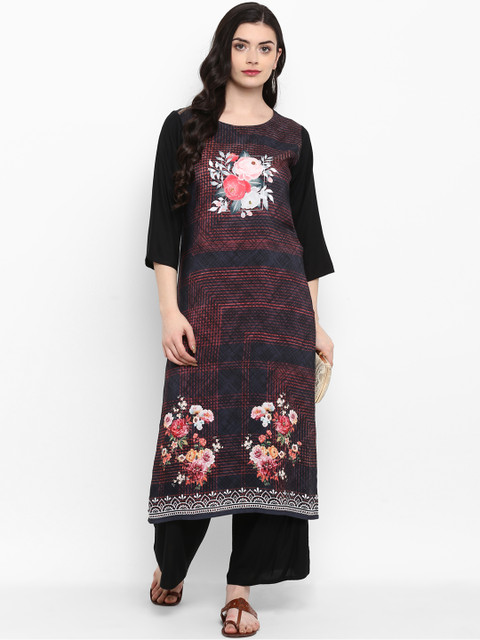 

ZIYAA Women Black & Brown Printed Straight Kurta