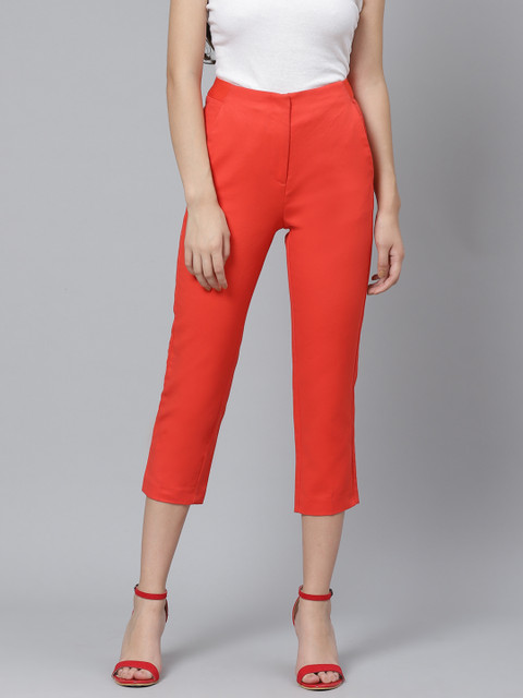 

Marks & Spencer Women Red Solid Regular Fit Cropped Trousers