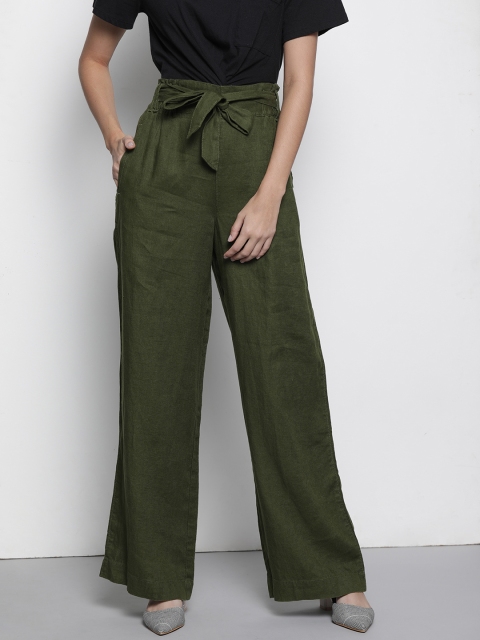 

Marks & Spencer Women Green Regular Fit Solid Regular Trousers