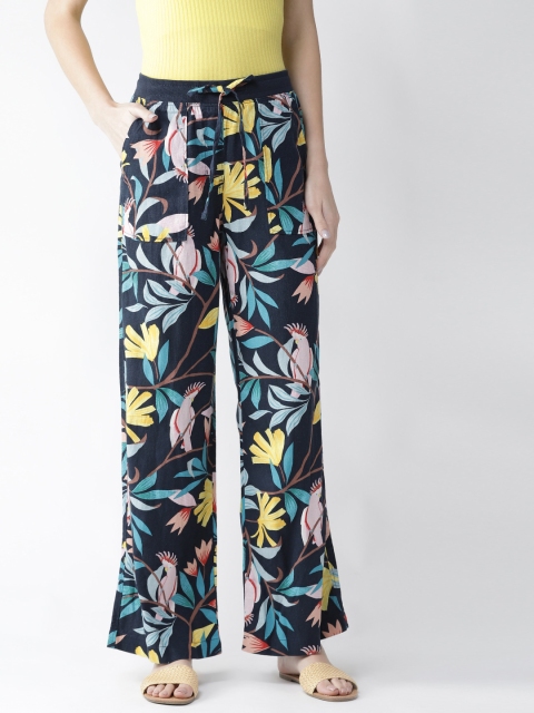 

Marks & Spencer Women Blue & Yellow Regular Fit Printed Parallel Trousers