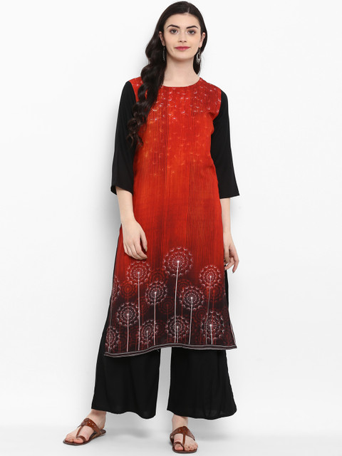 

ZIYAA Women Red & Black Printed Straight Kurta