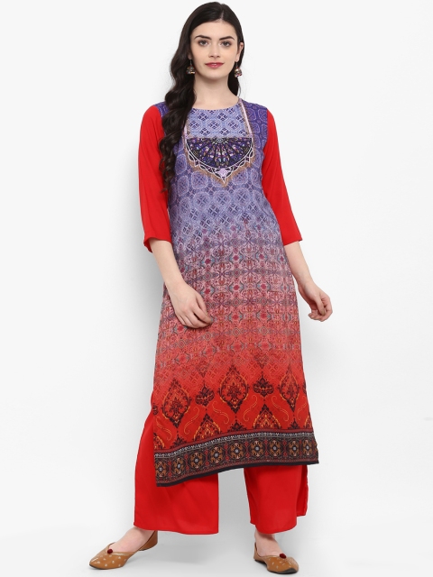 

ZIYAA Women Purple & Red Yoke Design Straight Kurta
