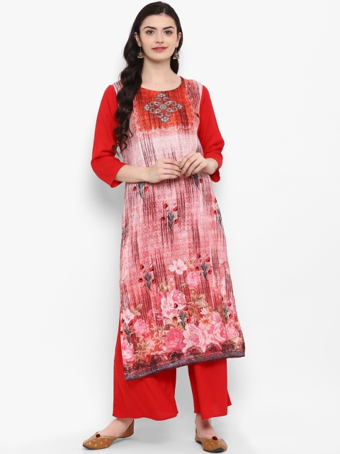 

ZIYAA Women Red Printed Straight Kurta