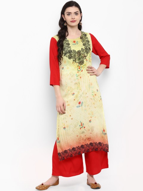 

ZIYAA Women Yellow & Red Printed Straight Kurta