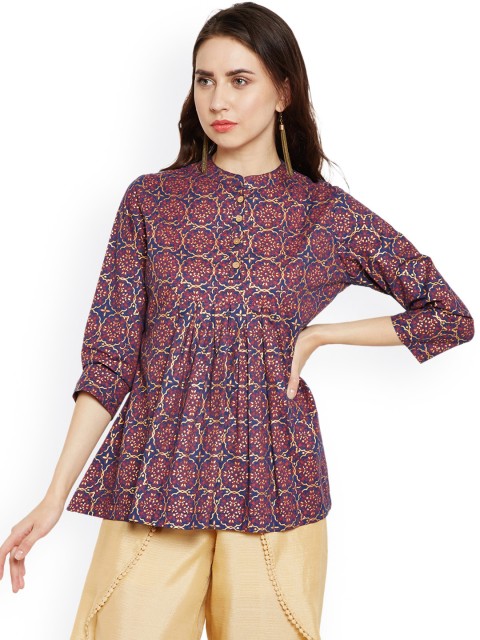 

Be Indi Women Blue Printed A-Line Kurti
