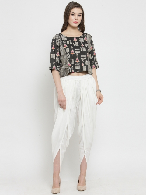 

Varanga Women Grey & White Printed Top with Dhoti Pants