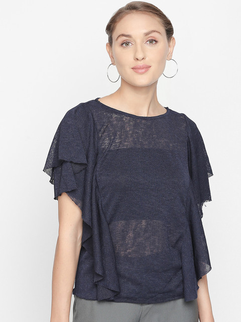 

Annabelle by Pantaloons Women Blue Self Design Top