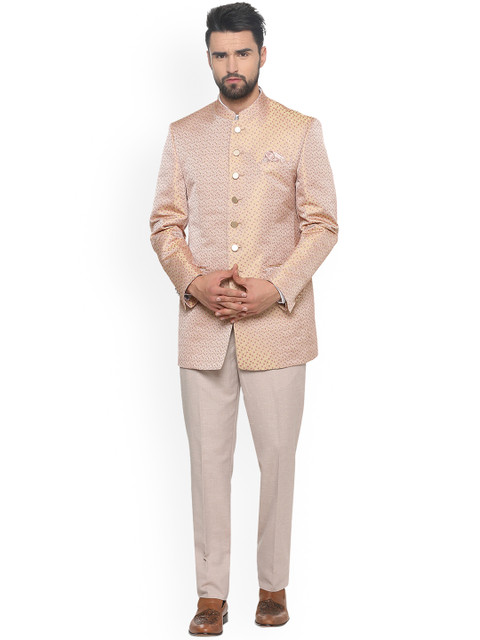 

Louis Philippe Men Beige Printed Single-Breasted Two-Piece Suit