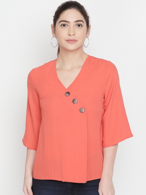 

Honey by Pantaloons Women Coral Orange Solid Wrap Top
