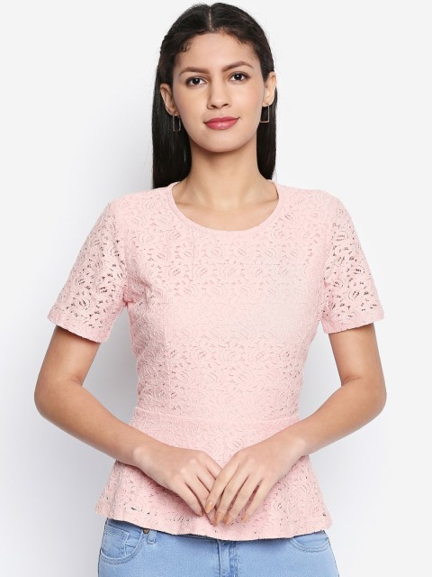

Honey by Pantaloons Women Pink Self Design Peplum Top