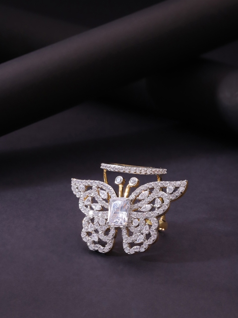 

Priyaasi Gold Plated AD & CZ Studded Butterfly Shaped Finger Ring
