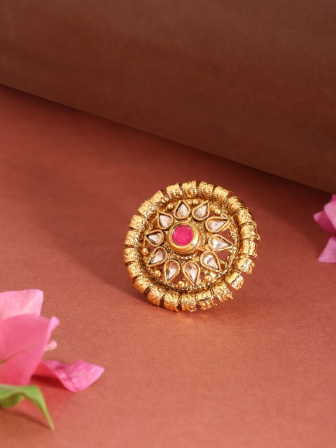 

Priyaasi Pink Antique Gold-Plated Kundan-Studded Handcrafted Adjustable Finger Ring