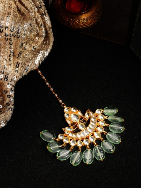 

Rubans Women Gold-Toned & Green Kundan & Stone Embellished Maang Tikka
