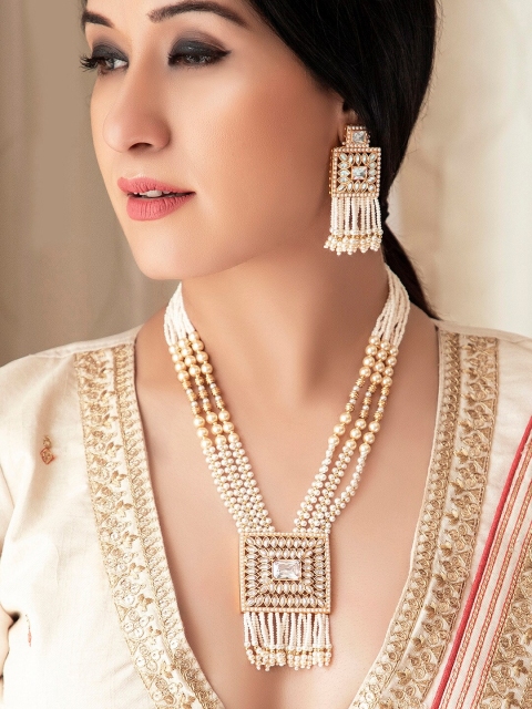 

Rubans Women Gold-Toned & Off-White Pearl Beaded Handcrafted Jewellery Set