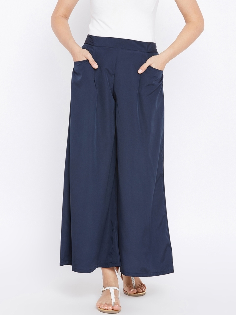 

AASK Women Navy Blue Flared Solid Palazzos