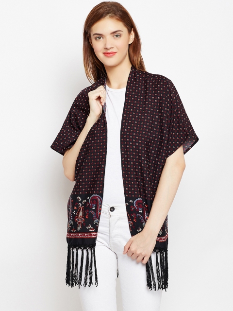 

AASK Black Printed Open Front Shrug