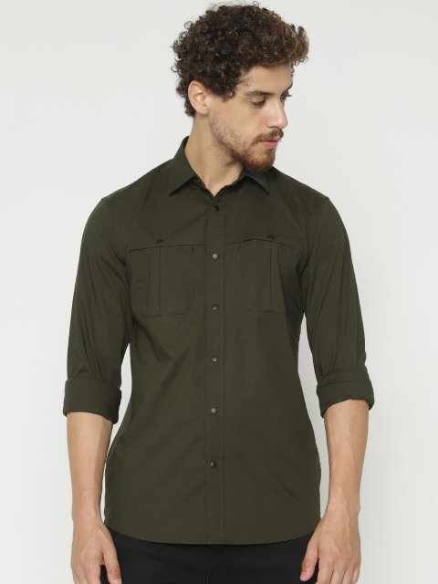 

Jack & Jones Men Olive Green Slim Fit Solid Casual Shirt